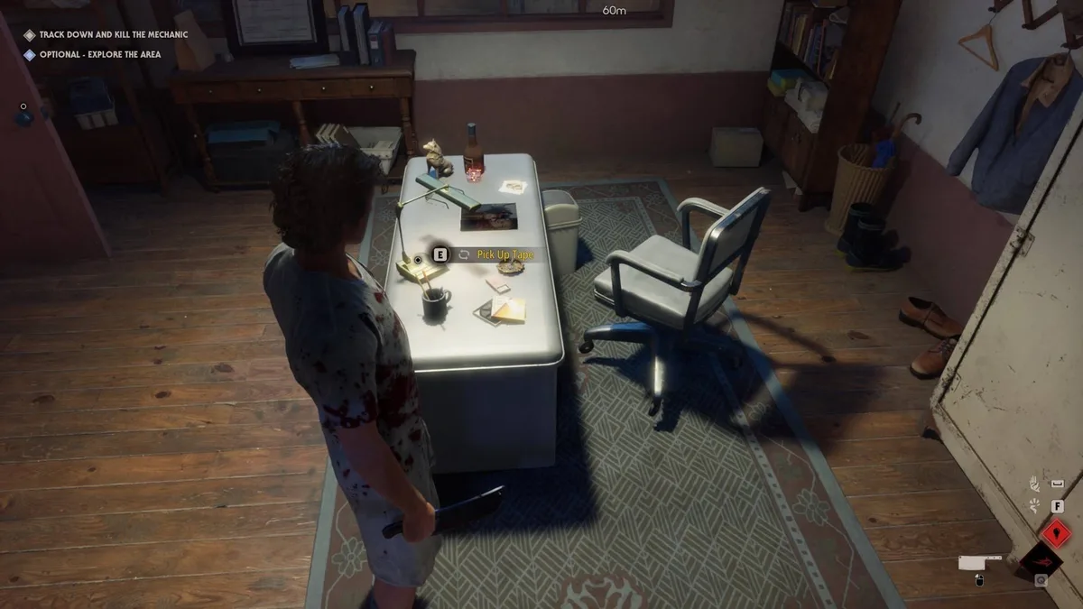 The mechanic's office desk holding Loomis Log 8 in Halloween The Game