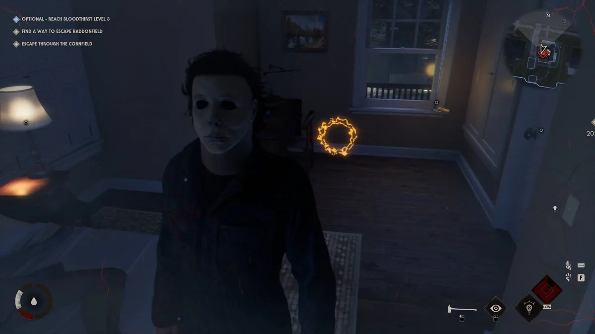A dark bedroom scene in Into the Shadows in Halloween The Game
