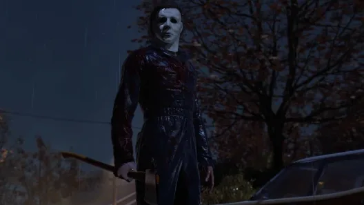 Michael Myers walking past a car at night in Halloween The Game