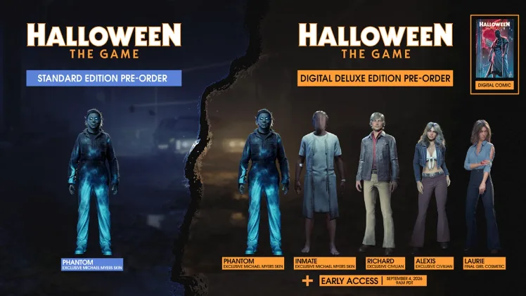 Halloween The Game Deluxe Edition exclusive contents lineup with Inmate Michael, Richard, Alexis and Laurie