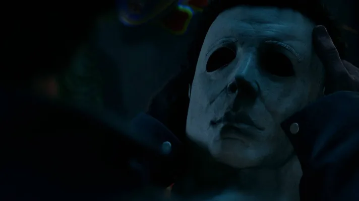Michael Myers silhouette in near darkness in Halloween The Game