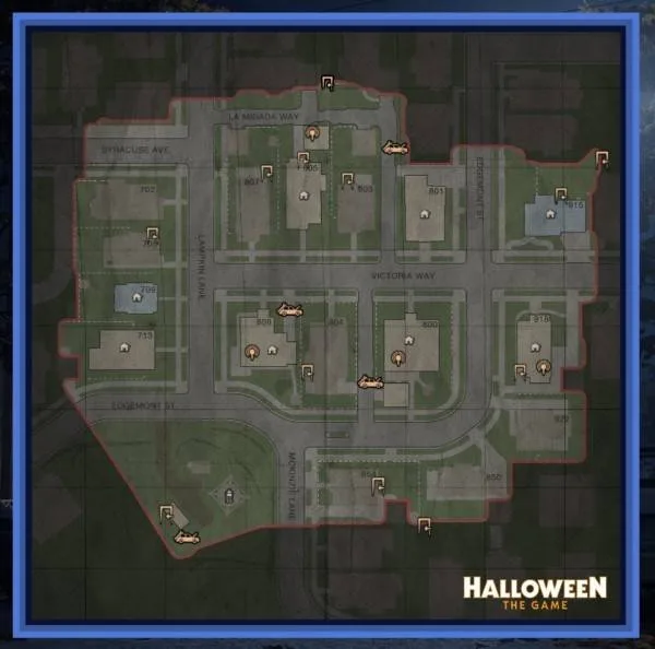 The Haddonfield Heights map overview in Halloween The Game