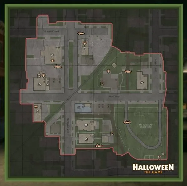 The Haddonfield Town Center map overview in Halloween The Game